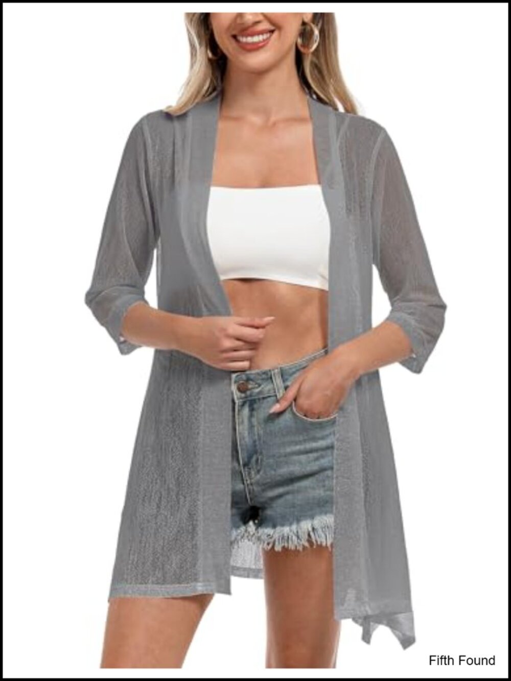 Women's 3/4 Sleeve Sheer Open Front Cardigan Lightweight Kimono Sweater